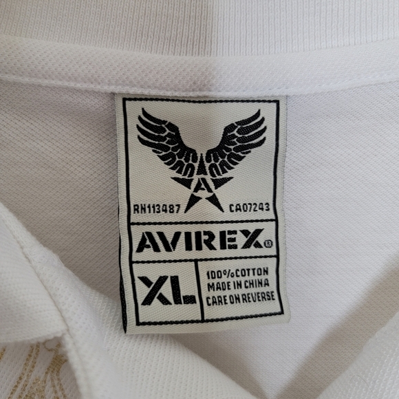Avirex | Striped Mixed Print White Short Sleeve Polo Shirt - Picture 4 of 4
